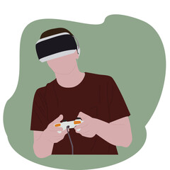 Man wearing virtual reality headset.man playing with virtual glasses
