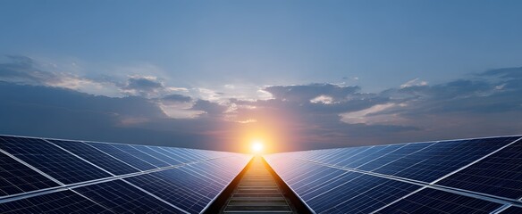 The solar panels efficiently absorbing energy beneath bright clear expansive skies