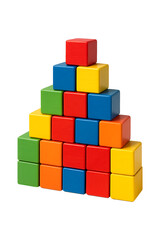 Naklejka premium Colorful Wooden Blocks Stacked Pyramid Fun Playful Construction High quality Realistic image.