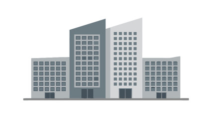 Illustration of a business complex with two tall buildings and two shorter buildings on the sides