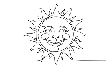 One Line Art of a Smiling Sun with a Human Face