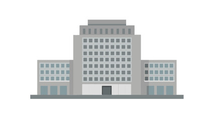 Illustration of a large gray building with many windows and a flat roof on a white background view