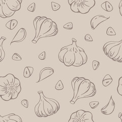 Seamless pattern with garlic. Hand drawn vector illustration.