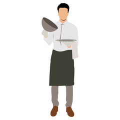 Vector illustration of male waiter on standing pose.