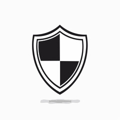 Black and white checkered shield icon representing security, data protection, and online safety. A simple vector emblem for defense and privacy concepts