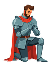 Obraz premium Knight Kneeling Prayer Brave Paladin Warrior Medieval History Graphic