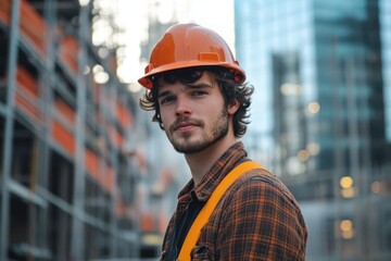 Confident Young Male Construction Worker with Hard Hat