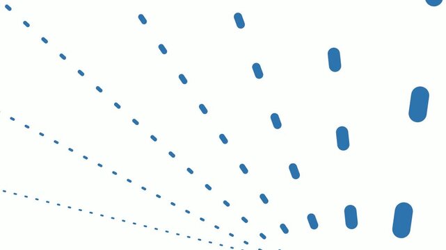 Abstract Blue Dashed Lines and Solid Shapes Forming a Curved Pattern on White geometric
