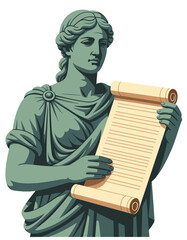 Fototapeta premium Ancient Greek Statue Woman Reading Scroll Law History Wisdom