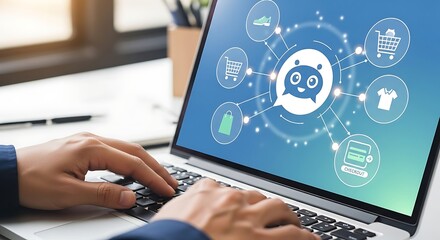 Man using chatbot on laptop for online shopping concept
