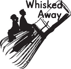 Whisked away silhouette of couple and dog riding a whisk design representing adventure and travel vector
