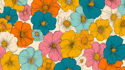 colorful flowers in full bloom, showcasing vibrant petals in a rainbow of hues. This lively floral arrangement radiates beauty, freshness, and natural charm, perfect for adding a touch of brightness