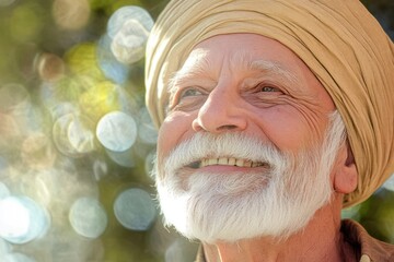 Joyful Elderly Man in Turban with Friendly Smile