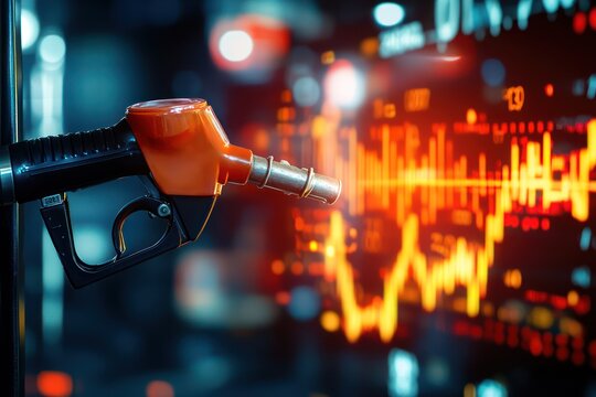 Gasoline Fuel Nozzle with Oil Price Graph Background