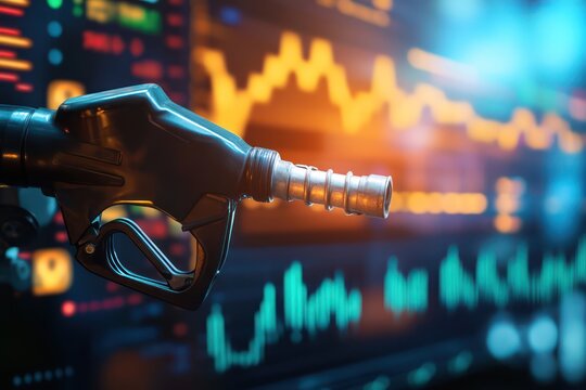 Gasoline Fuel Nozzle with Oil Price Graph Background - Powered by Adobe