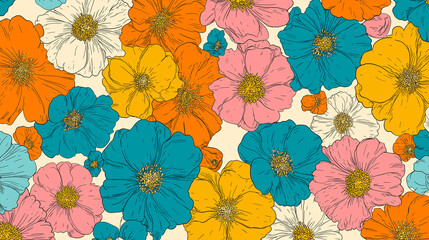 colorful flowers in full bloom, showcasing vibrant petals in a rainbow of hues. This lively floral arrangement radiates beauty, freshness, and natural charm, perfect for adding a touch of brightness