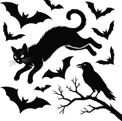 Minimal Cat Tree Shilloutree Style Black and White Vector Art