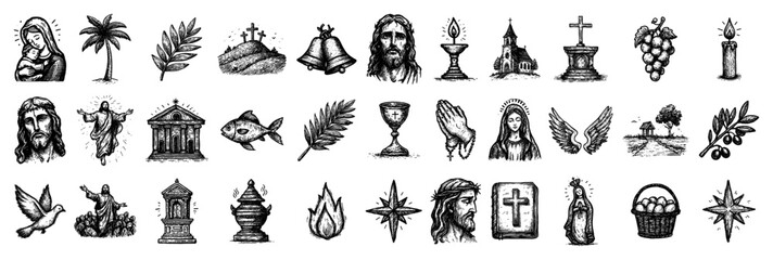 Christian Symbols and Catholic Icons Set