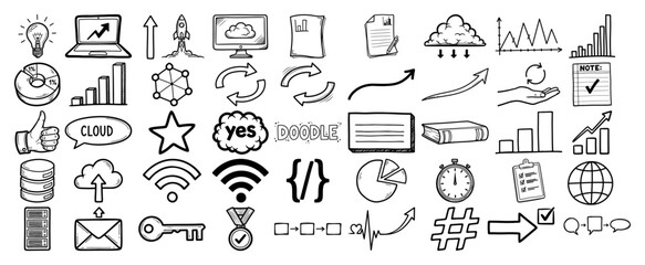 Business and Social Media Doodle Icon Set