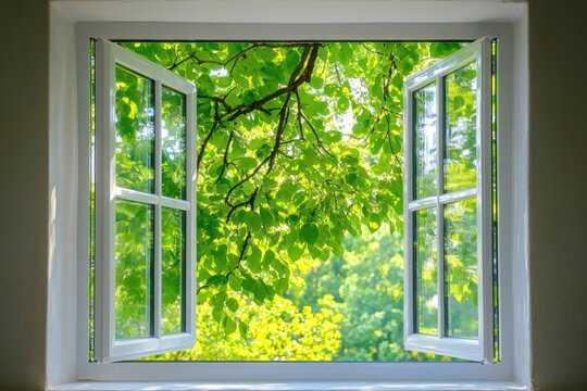 New PVC Window Frame with Blurred Outdoor View