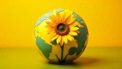sunflower in globe on yellow background
