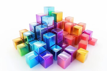 Obraz premium Colorful Cubes Abstract 3D Render Geometric Design Art Blocks Modern on transparent background