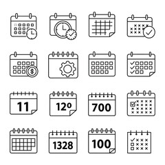 Collection of various calendar icons, representing different dates, events, and scheduling concepts.