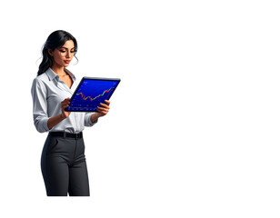  Analyst with Tablet Studying Market Trends and Stock Dashboard Illustration isolated on transparent background