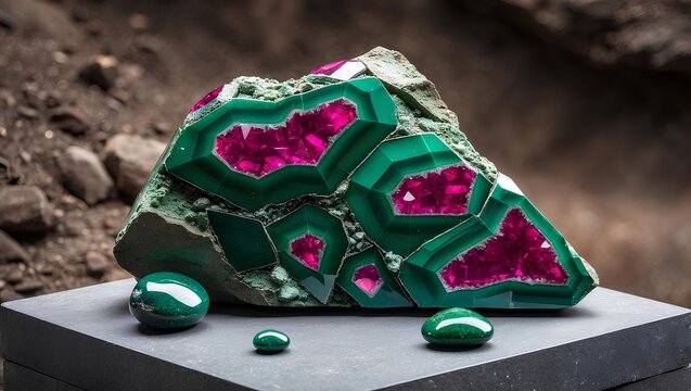 Zoisite with Ruby &ndash; Tanzania, Beautiful Natural Stones showcasing a striking fusion of vivid green zoisite and radiant red ruby crystals, admired for their rarity, elegance
