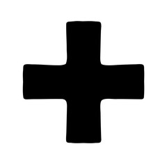 Fototapeta premium A bold black cross shape with slightly rounded edges set on white