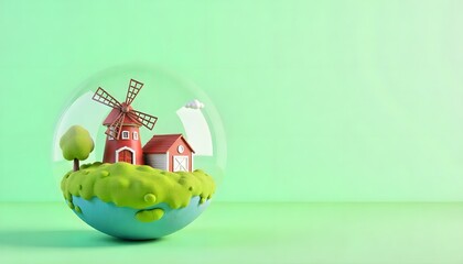 a windmill in a globe on green background