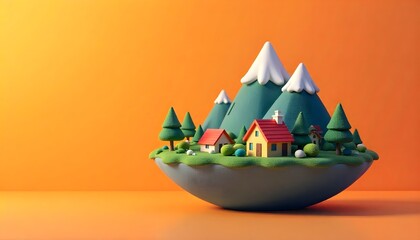small mountain village in a globe