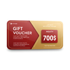 Modern gift voucher design with elegant red and gold details, perfect for promotions and special offers