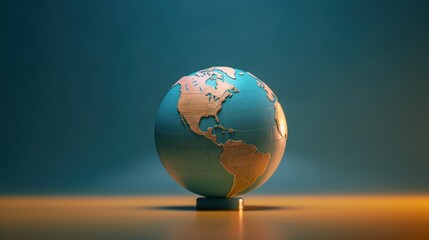 miniature glass globe, detailed world map, vibrant colors, shadows, low angle, reflective surface, dramatic lighting, 8k, highly detailed, digital art