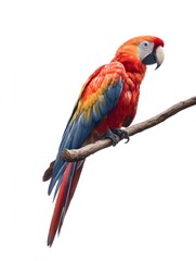 Fototapeta premium Scarlet Macaw Perched on Branch Vibrant Parrot in Profile