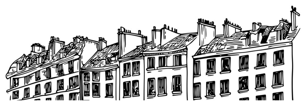 Paris Rooftops Hand Drawn Vector Illustration