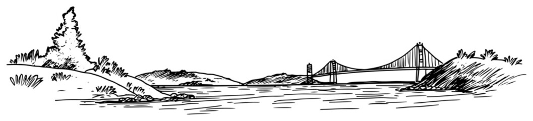 Golden Gate Bridge San Francisco Hand Drawn Vector