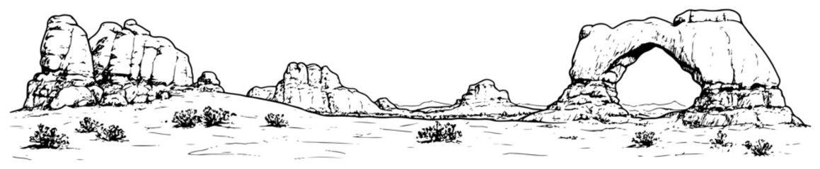 Desert Natural Arch Rock Formation Hand Drawn Vector © Katarzyna