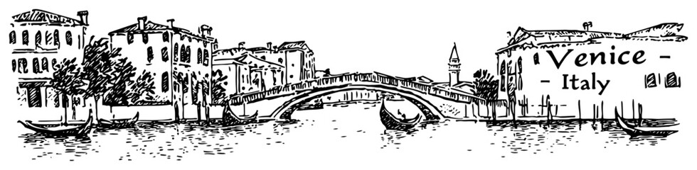 Venice Canal with Bridge Hand Drawn © Katarzyna
