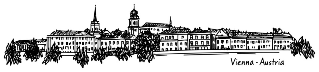 Vienna Austria Historic Old Town Cityscape Black Shape Vector Laser Cutting Engraving Monochrome Print