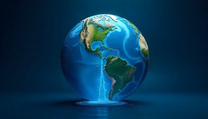 Waterfall flowing inside a globe of earth