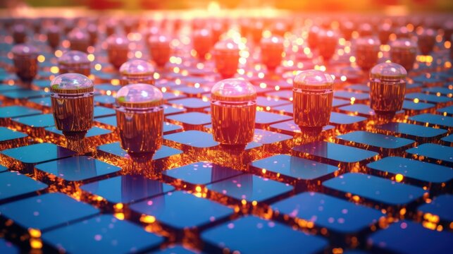 a field of vibrant red and blue cupcakes, beautifully arranged on a checkered pattern, with soft, warm lighting creating a whimsical, delectable atmosphere, detailed, elegant, photorealistic