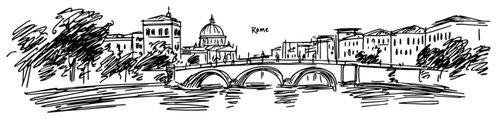 Rome Tiber River With St Peters Dome And Bridge © Katarzyna