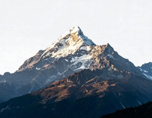 Majestic snow-capped peak at sunrise, casting shadows on lower slopes