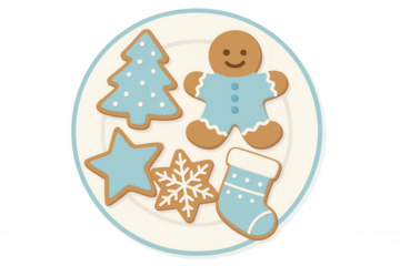 Christmas gingerbread cookies decoration creating holiday season dessert tradition in soft blue icing on white plate