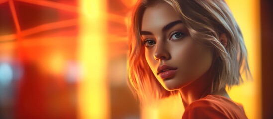 portrait of a woman, medium close-up, looking directly at camera, wearing red sweater, soft lighting, warm colors, beautiful, dramatic, cinematic, portrait photography, high quality, detailed, photore