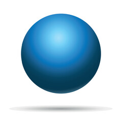 Glass blue ball or precious pearl. Glossy realistic ball, 3D abstract vector illustration highlighted on a white background. Big metal bubble with shadow.