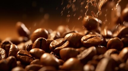 coffee beans, close-up, high contrast, rich colors, macro, detailed texture, warm lighting, cozy atmosphere, food photography
