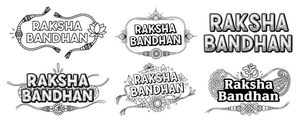 Raksha Bandhan Typography Badges Collection black shape vector laser cutting engraving monochrome print