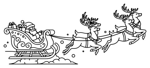Santa Claus Sleigh with Reindeer Hand Drawn Vector